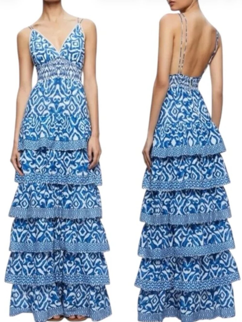 Caroline Constas Tiered Maxi Dress Women's Size Small Smocked Tribal Print